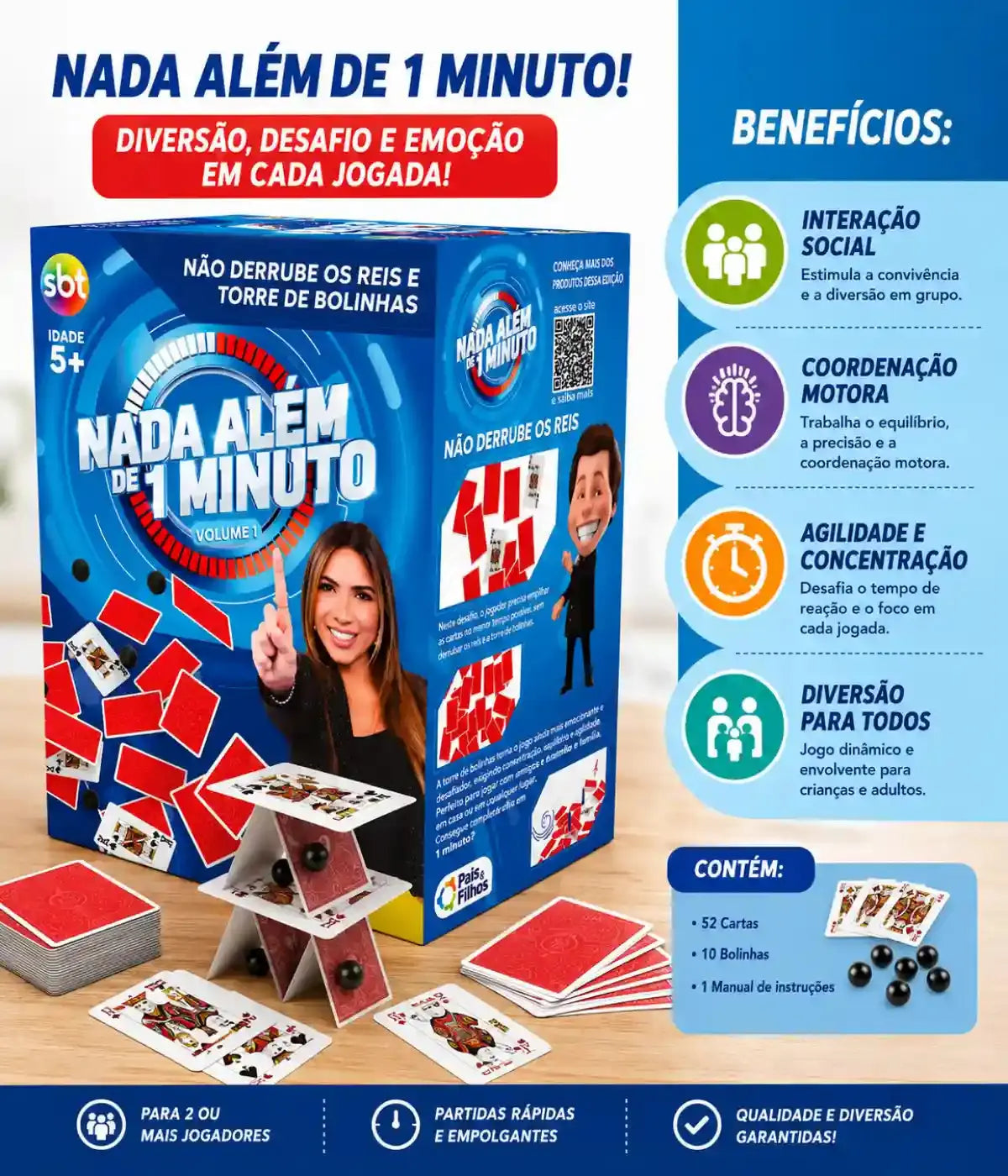 Nada Além de 1 Minuto – Não Derrube Os Reis e Torre de Bolinhas Jogo Townbrink Studio Criativo