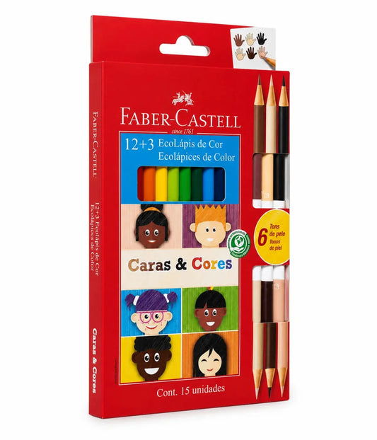 Lápis de Cor Caras e Cores 12 Cores + 6 Tons de Pele Faber Faber Castell