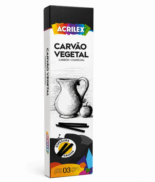 Carvão Vegetal para desenho artistico grosso 3 unid Acrilex Acrilex
