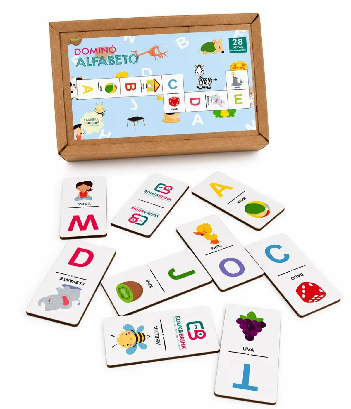 Dominó alfabeto em Madeira Infantil 28 Peças Townbrink Studio Criativo