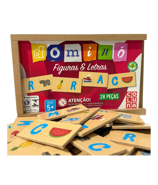 Dominó Educativo - figuras e letras em madeira Townbrink Studio Criativo
