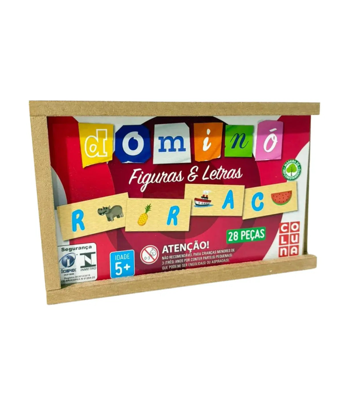 Dominó Educativo - figuras e letras em madeira Townbrink Studio Criativo