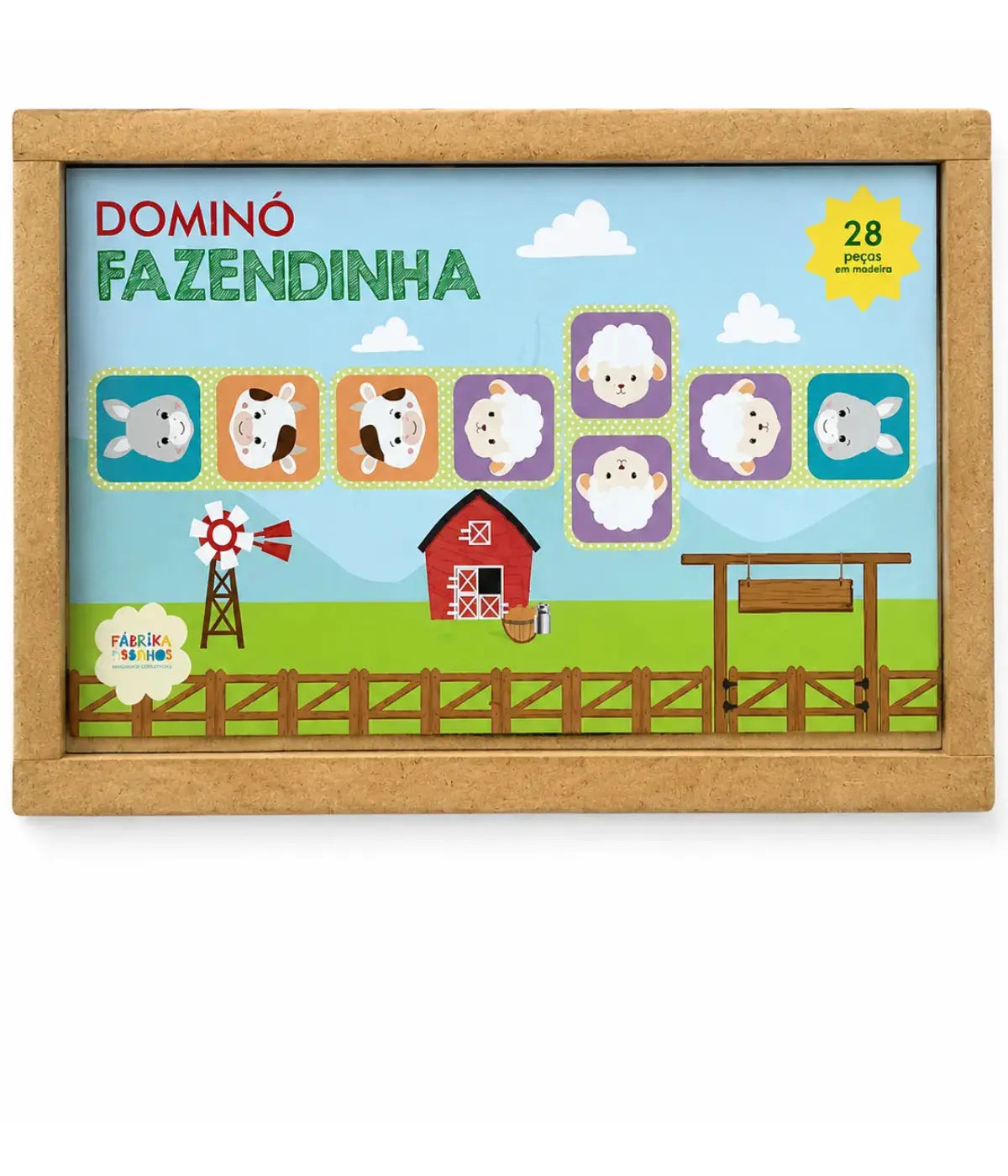 Dominó Fazendinha Madeira Infantil 28 Peças Townbrink Studio Criativo