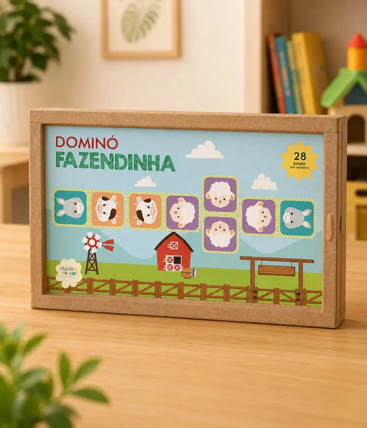 Dominó Fazendinha Madeira Infantil 28 Peças Townbrink Studio Criativo