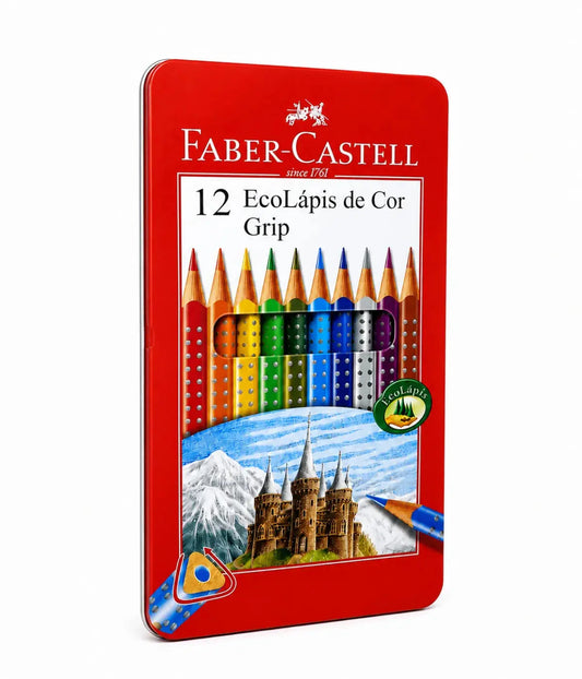 Lápis de cor triangular lata c/ 12 cores Ecolápis Grip Faber Faber Castell
