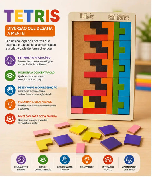 Jogo Tetris Madeira Educativo Infantil Colorido Townbrink Studio Criativo