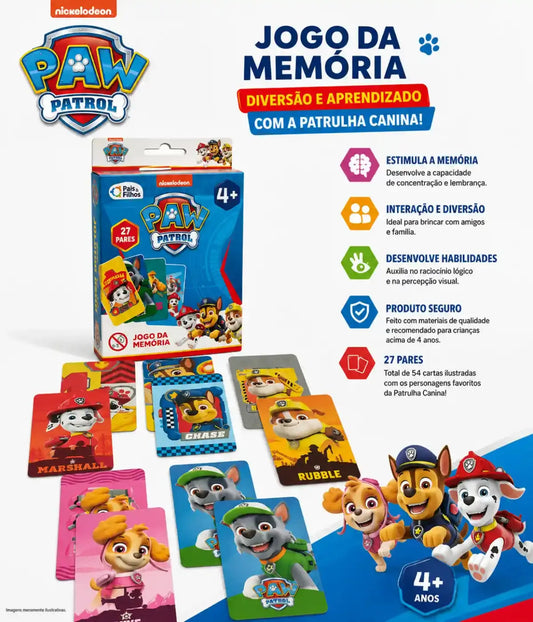 Jogo da Memória Patrulha Canina 27 Pares Pais & Filhos Townbrink Studio Criativo