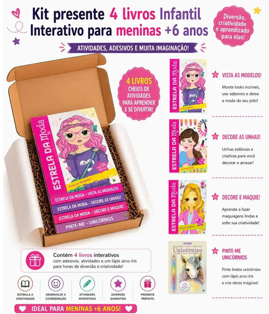 Kit presente 4 livros infantil interativo para meninas +6 anos Townbrink Studio Criativo