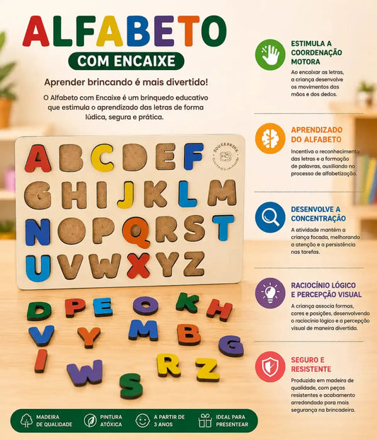 Brincando com letras alfabeto Infantil em madeira A ao Z Townbrink Studio Criativo