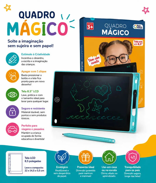 Brinquedo Lousa Mágica Infantil LCD 8,5'' Preta Pais Filhos Townbrink Studio Criativo