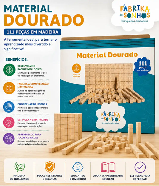 Material Dourado Madeira 111 Peças Com Estojo
