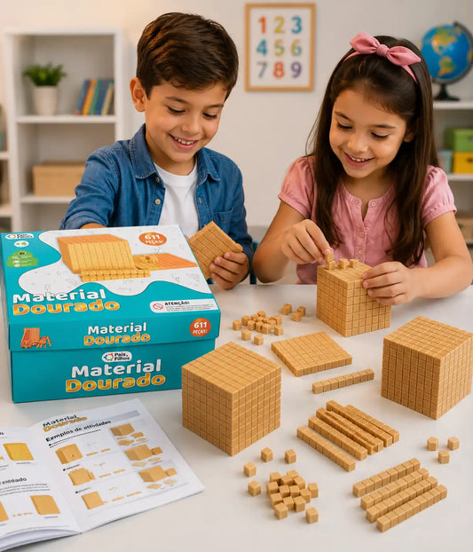 Brinquedo educativo material dourado em madeira de 611 peças ideal professor