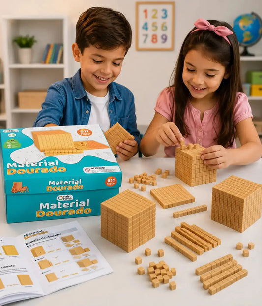 Brinquedo educativo material dourado em madeira de 611 peças ideal professor Townbrink Studio Criativo
