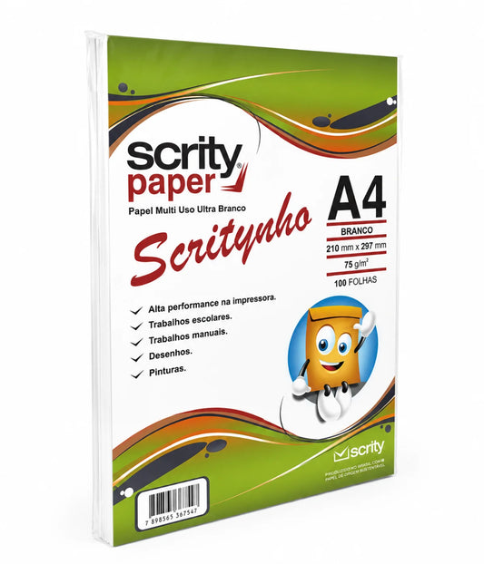 Papel Sulfite Offset A4 75g Branco pacote com 100 Folhas Scrity