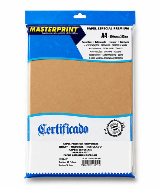 Papel Kraft A4 180g 50 Folhas Masterprint Natural Townbrink Studio Criativo