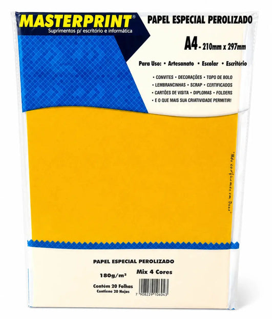 Papel Perolizado A4 180g Colorido Artesanato Pct 20 Fls Townbrink Studio Criativo