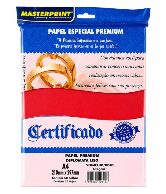Papel Diplomata Liso Vermelho A4 180g Artesan Pct 50 Fls
