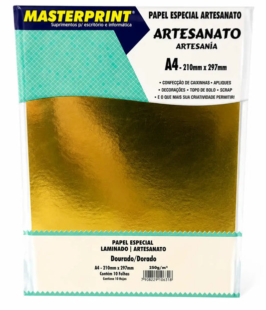 Papel Laminado Dourado A4 250g Artesanato Pct 10 Folhas Townbrink Studio Criativo