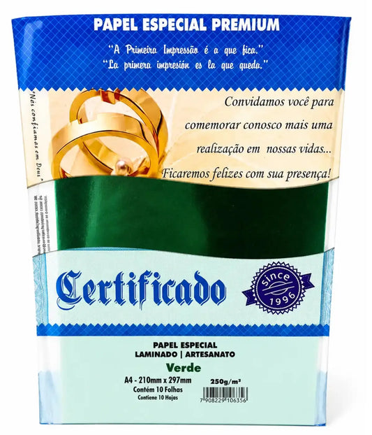 Papel Laminado Verde A4 250g 10 Folhas Artesanato Lamicote Townbrink Studio Criativo