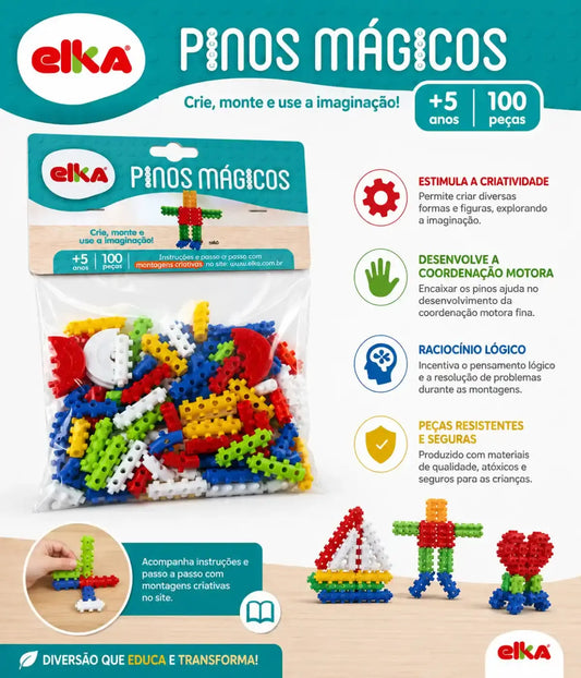 Pinos Mágicos Elka 30 Peças Brinquedo Educativo +5 Anos Townbrink Studio Criativo