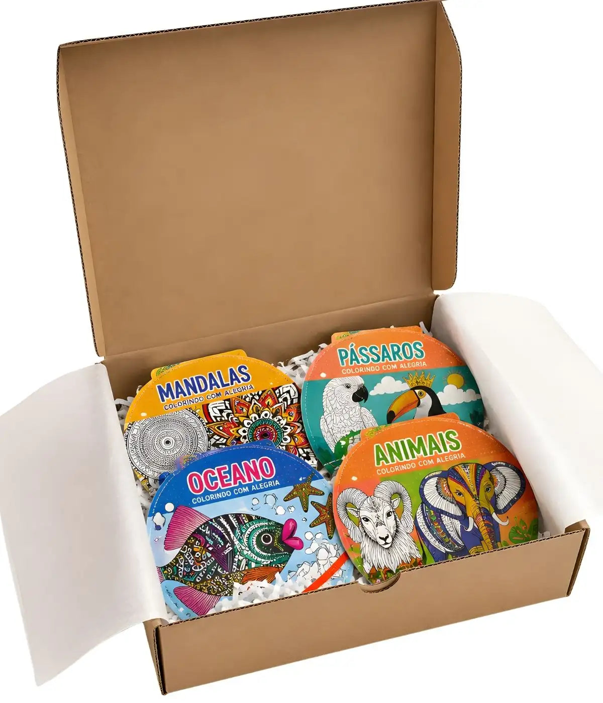 Kit Presente Livros Para Colorir Mandalas - 4 Temas Na Caixa