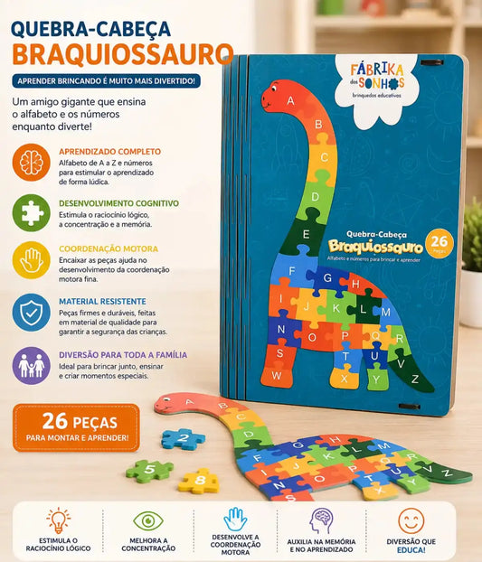 Quebra-cabeça Braquiossauro Madeira 26 Peças Townbrink Studio Criativo