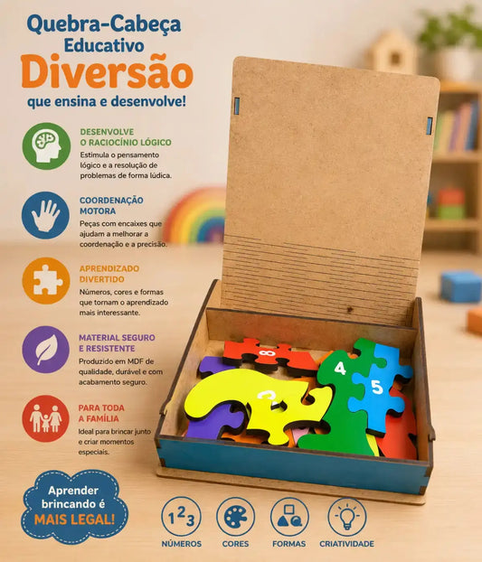 Quebra-cabeça Cachorro Números MDF 9 Peças Townbrink Studio Criativo