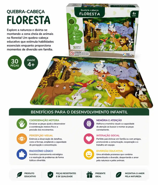 Quebra-cabeça Floresta Infantil 30 Peças Madeira Mdf Townbrink Studio Criativo