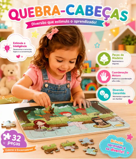 Quebra-cabeça Folclore Brasileiro Madeira 32 Peças