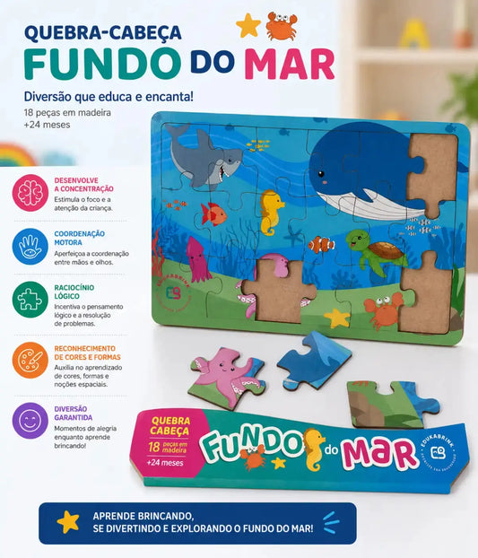 Quebra-cabeça Fundo Do Mar Madeira 18 Peças Townbrink Studio Criativo