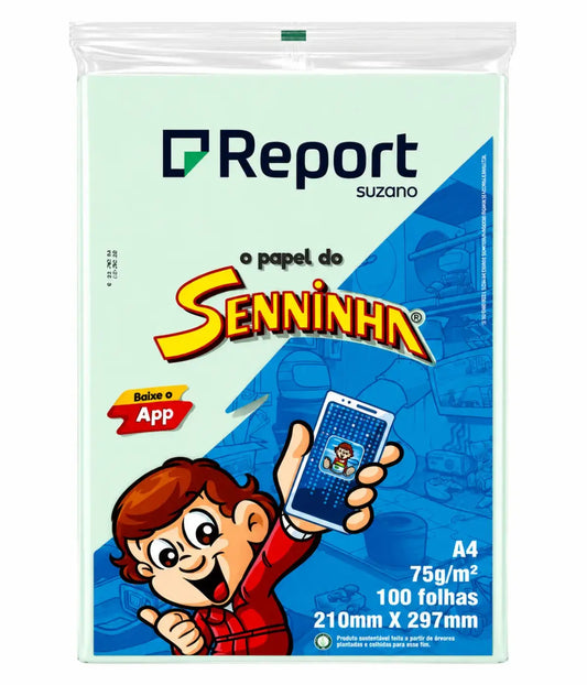 Papel Sulfite A4 Report Senninha Verde 75g 100 Folhas Suzano Townbrink Studio Criativo