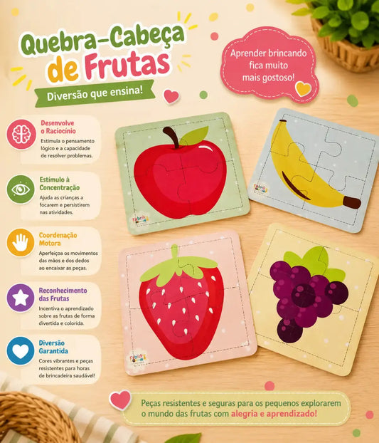 Kit 4 Quebra-cabeças Frutas Infantil 4 Peças Townbrink Studio Criativo