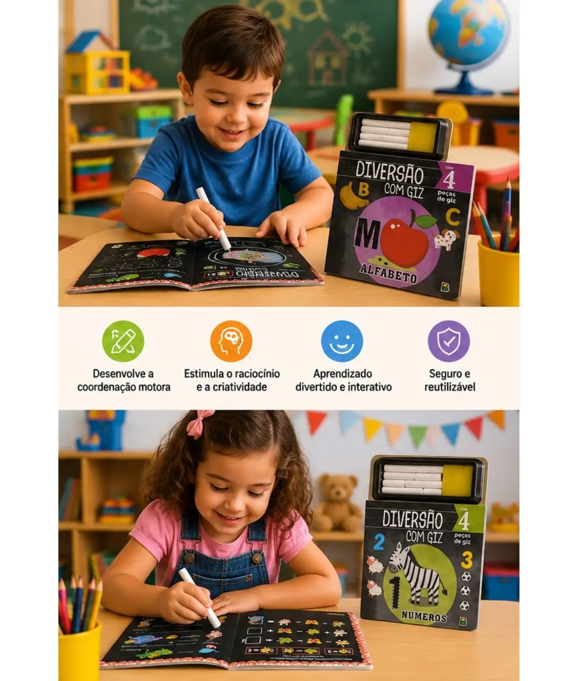 Kit Com 4 Livros Para Alfabetização Escrevendo Com Giz