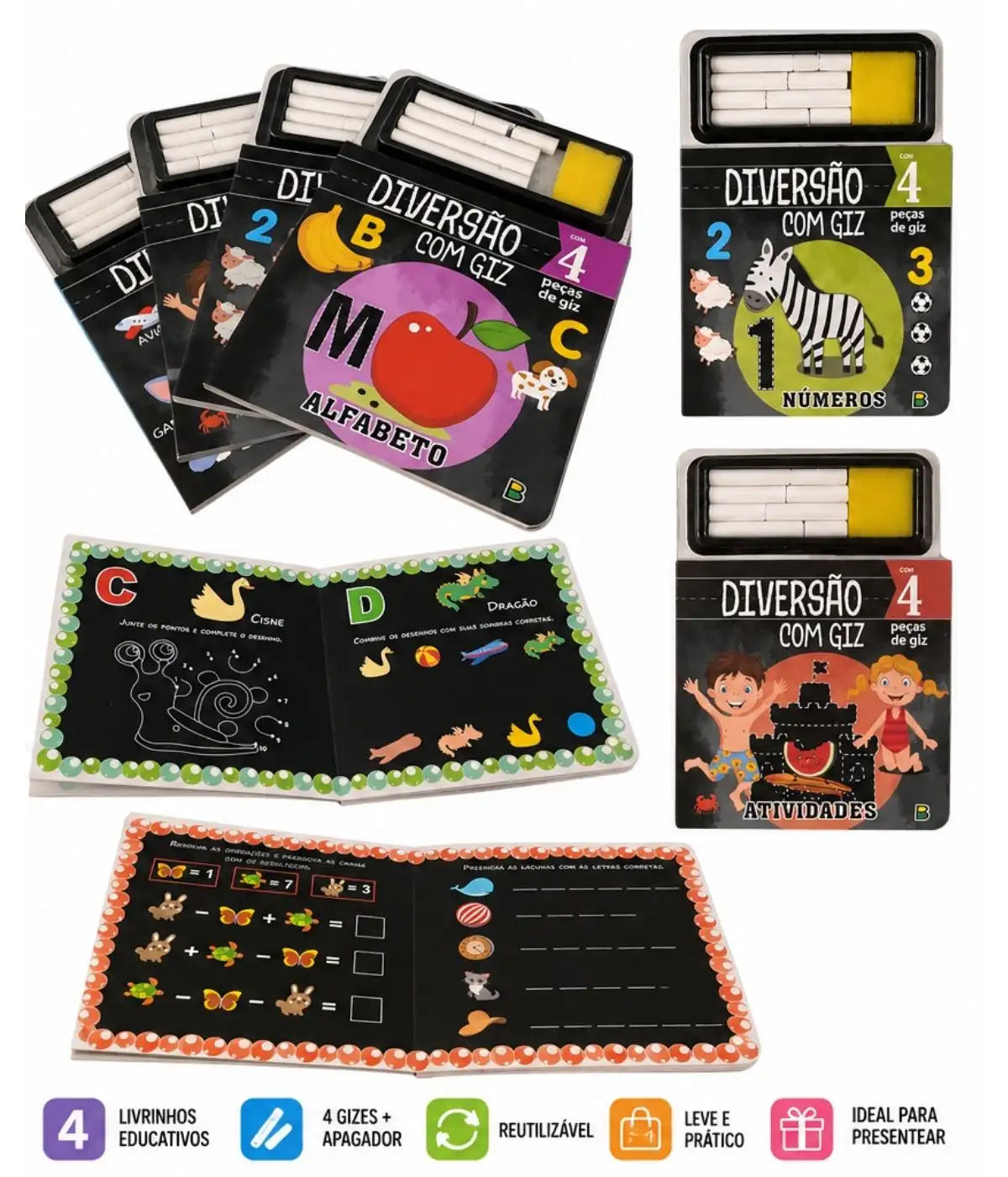 Kit Com 4 Livros Para Alfabetização Escrevendo Com Giz
