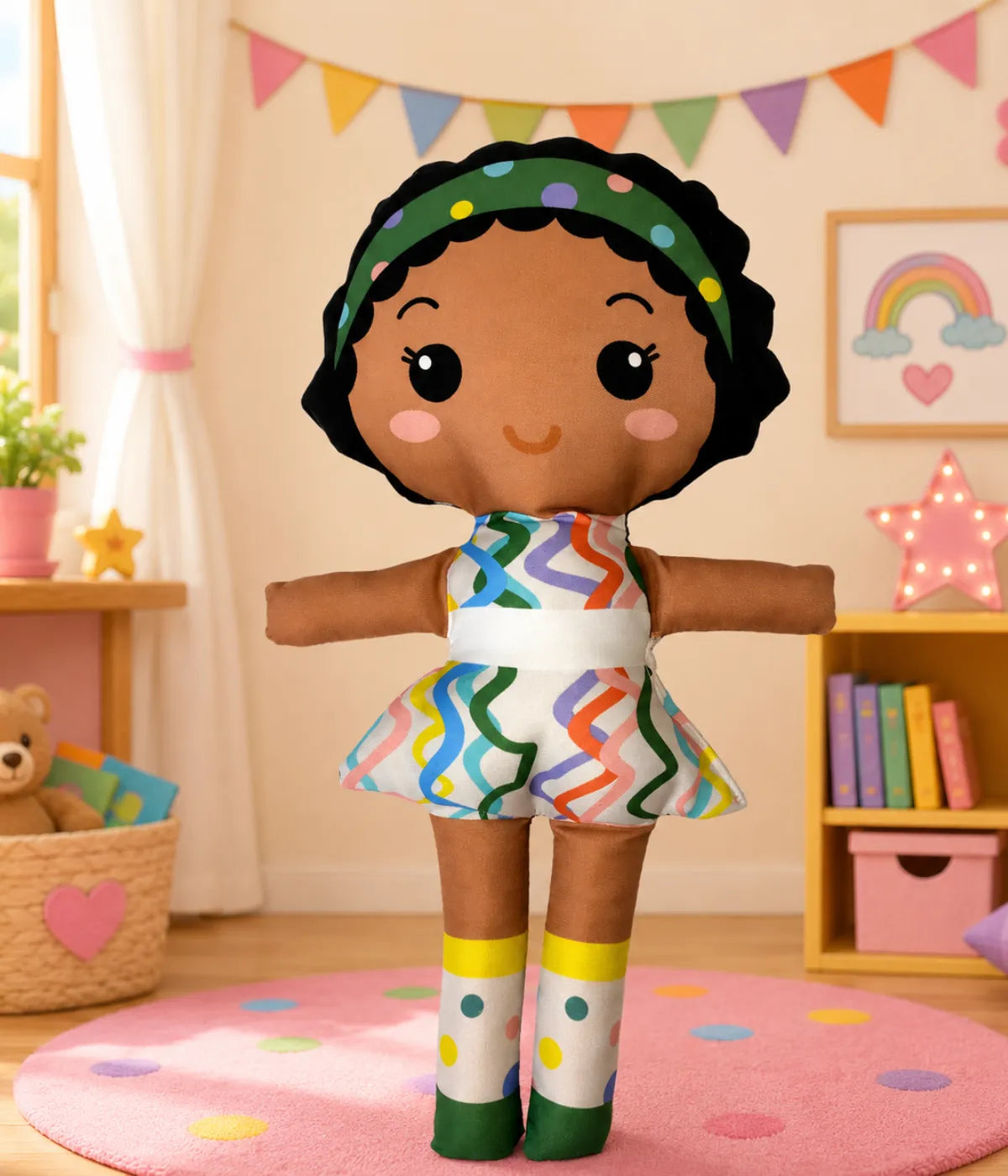 Boneca Inclusiva educativa Menina Negra - Boneca de pano infantil