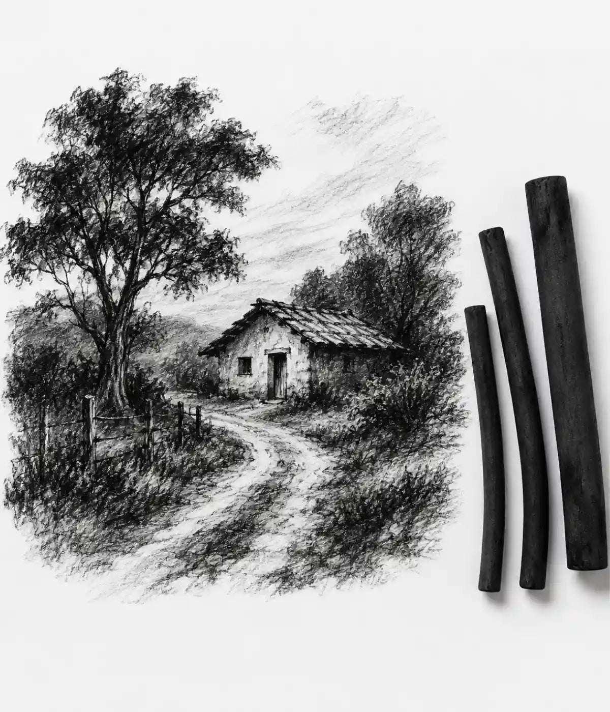 Carvão Vegetal para desenho artistico grosso 3 unid Acrilex
