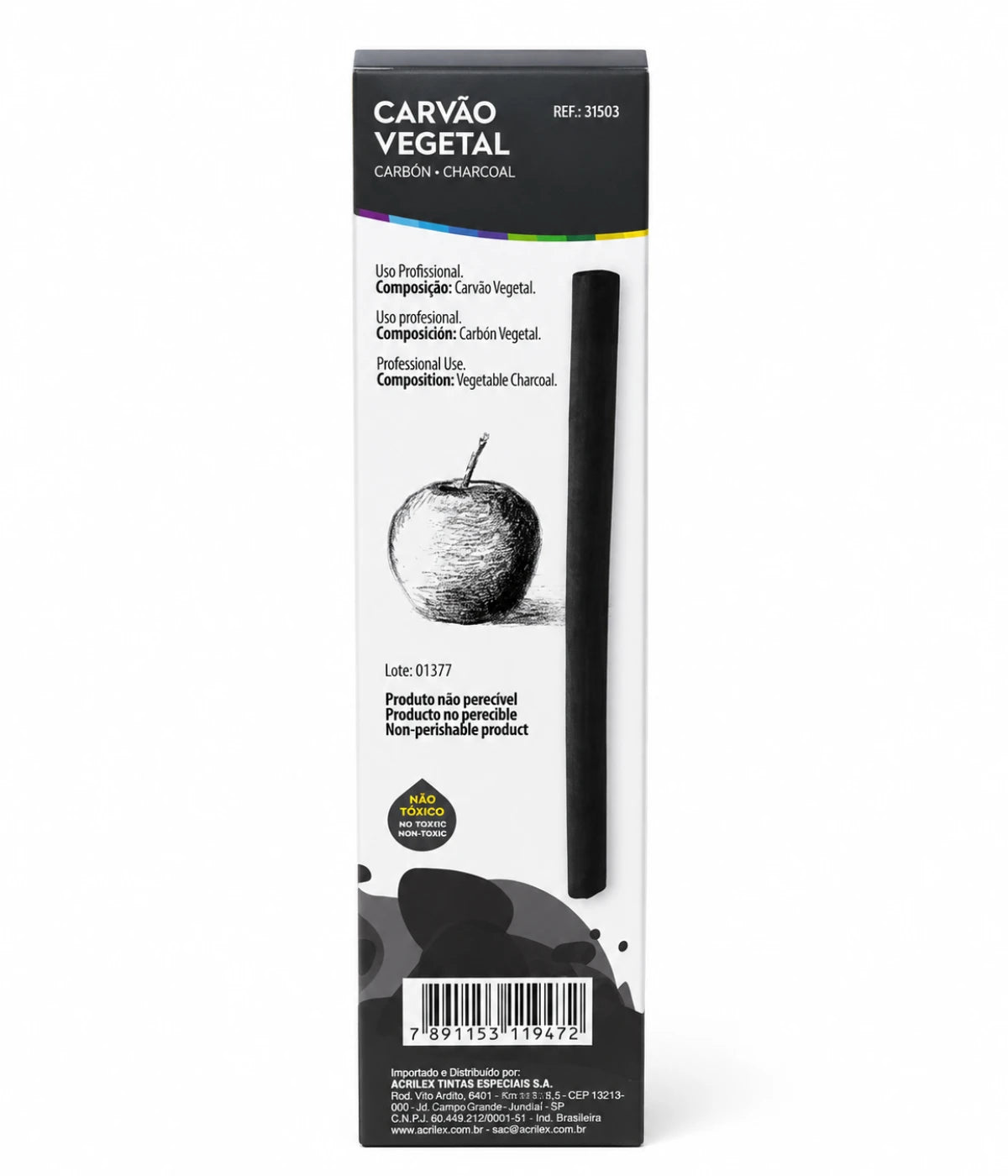 Carvão Vegetal para desenho artistico grosso 3 unid Acrilex