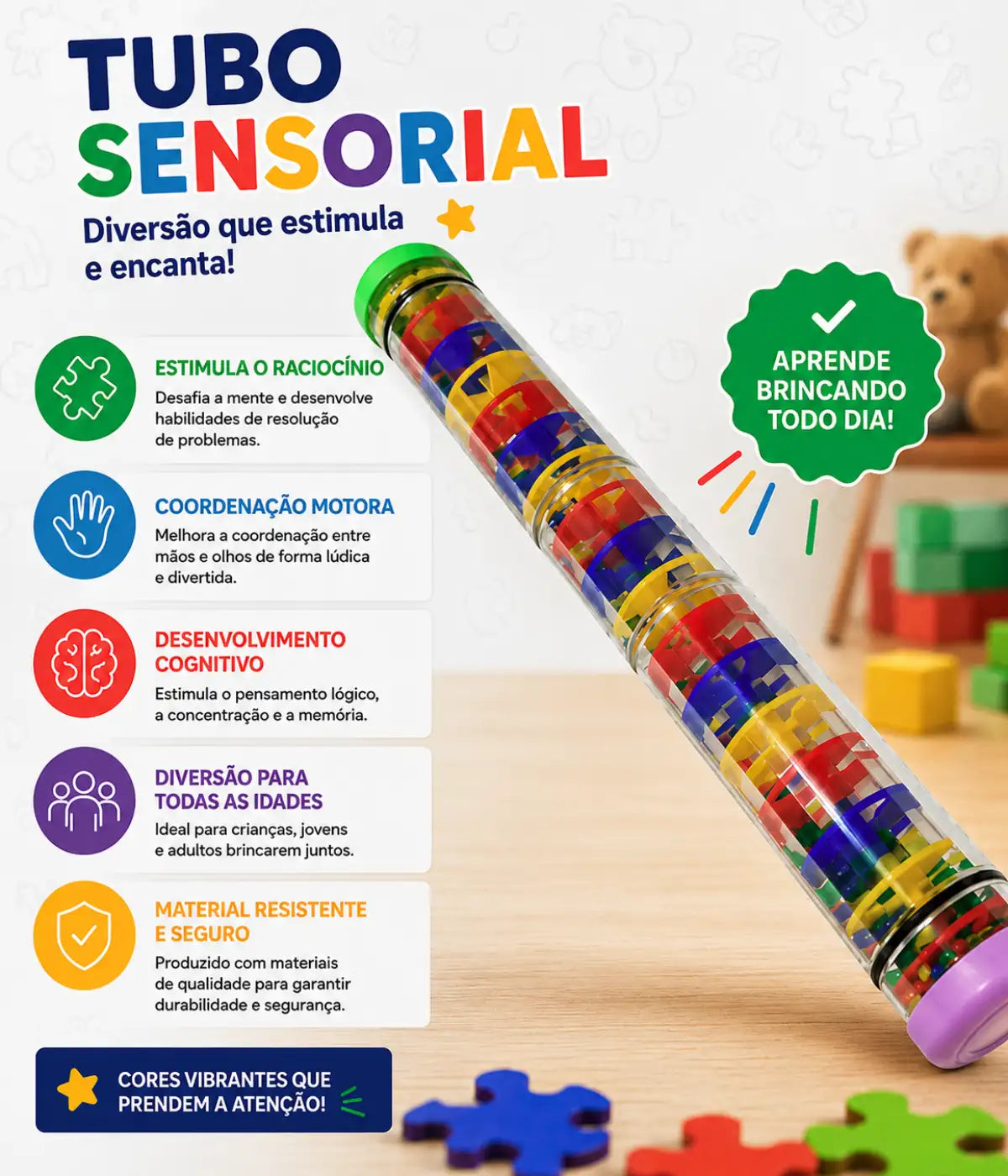 Chocalho Sensorial Colorido Brinquedo Infantil