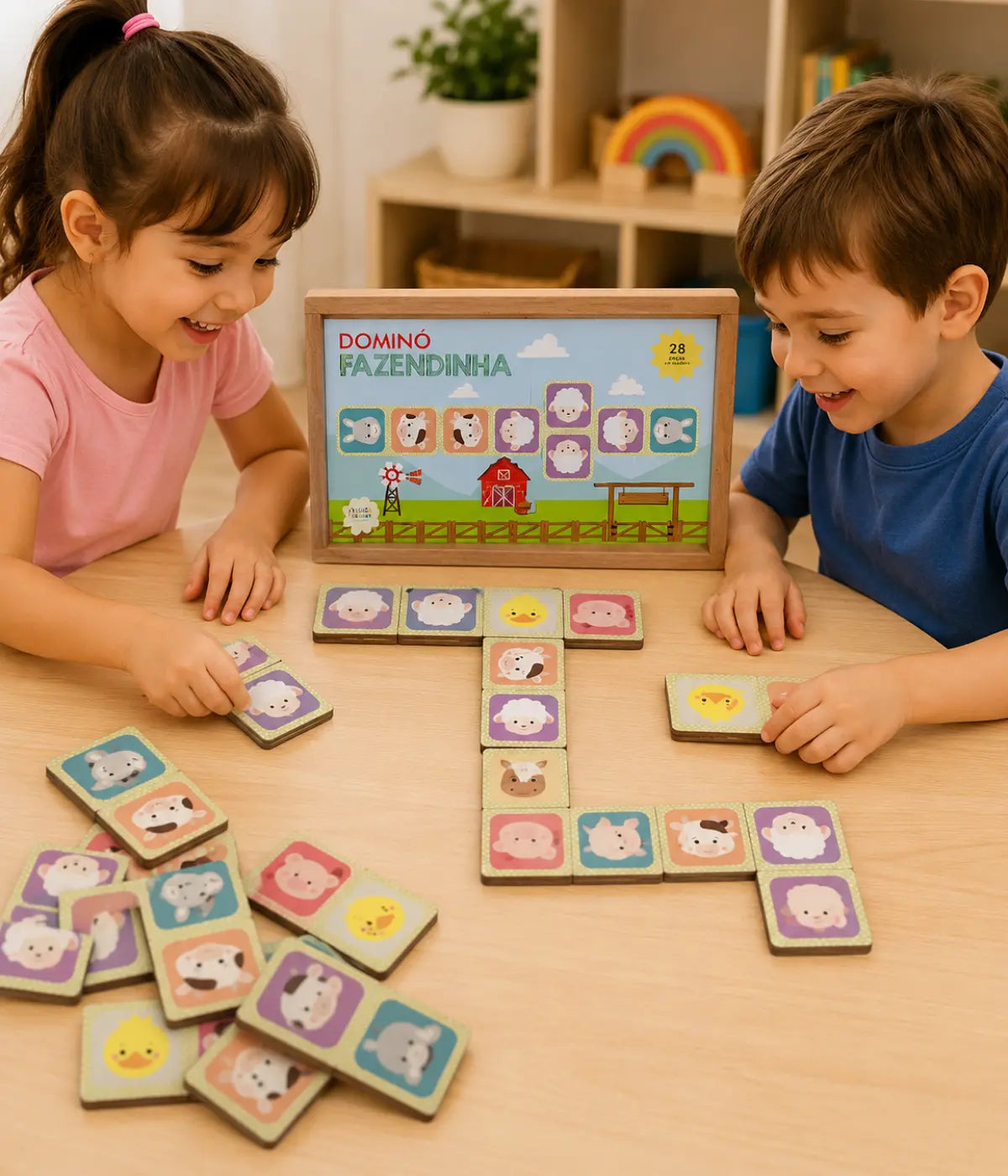 Dominó Fazendinha Madeira Infantil 28 Peças