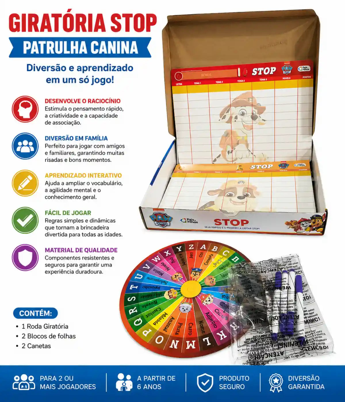 Jogo Stop Patrulha Canina Pais E Filhos