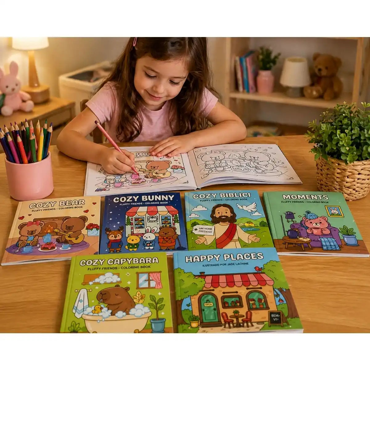 Kit presente 6 Livros para Colorir Fluffy Friends Educativos