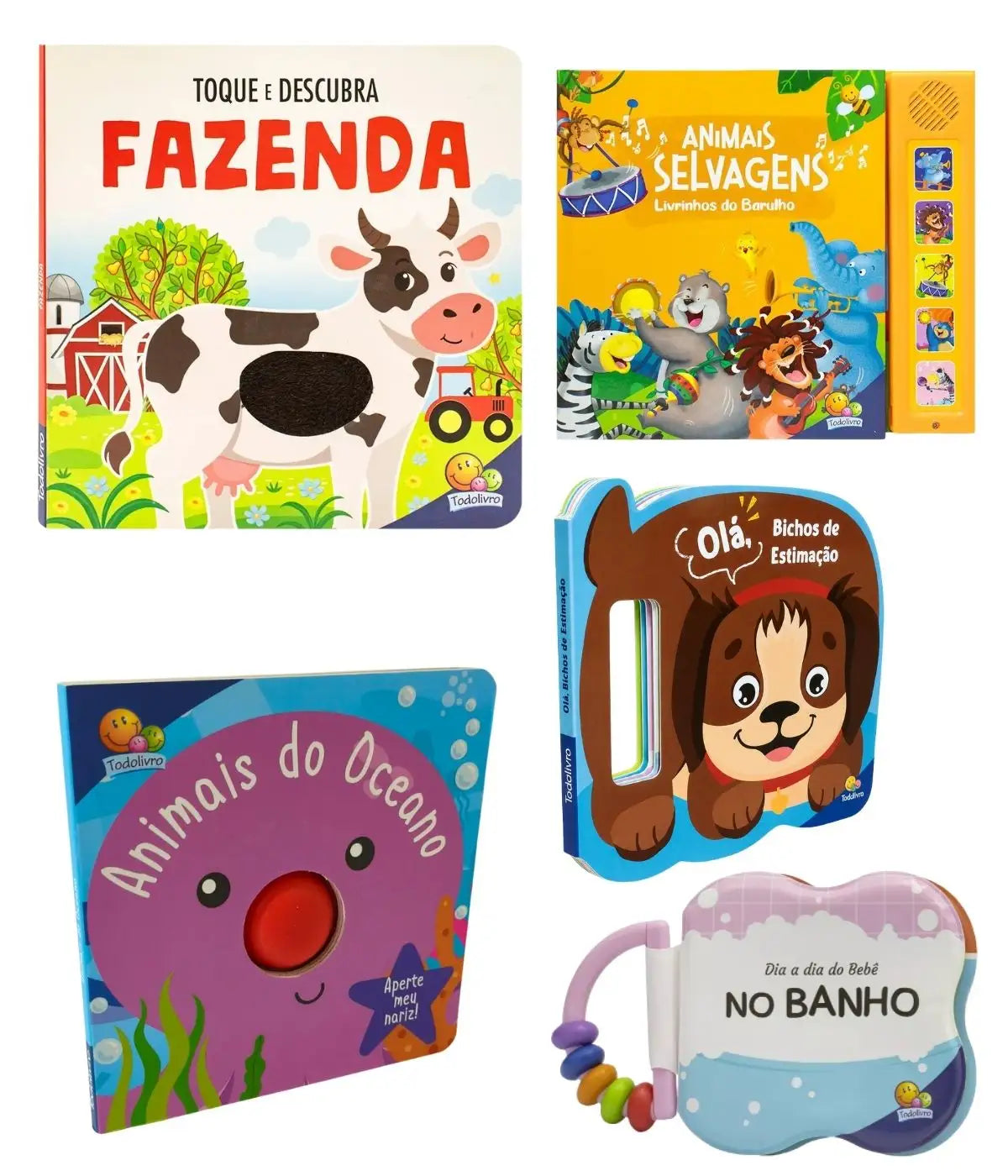Kit presente 5 livros para bebê interativo e educativo