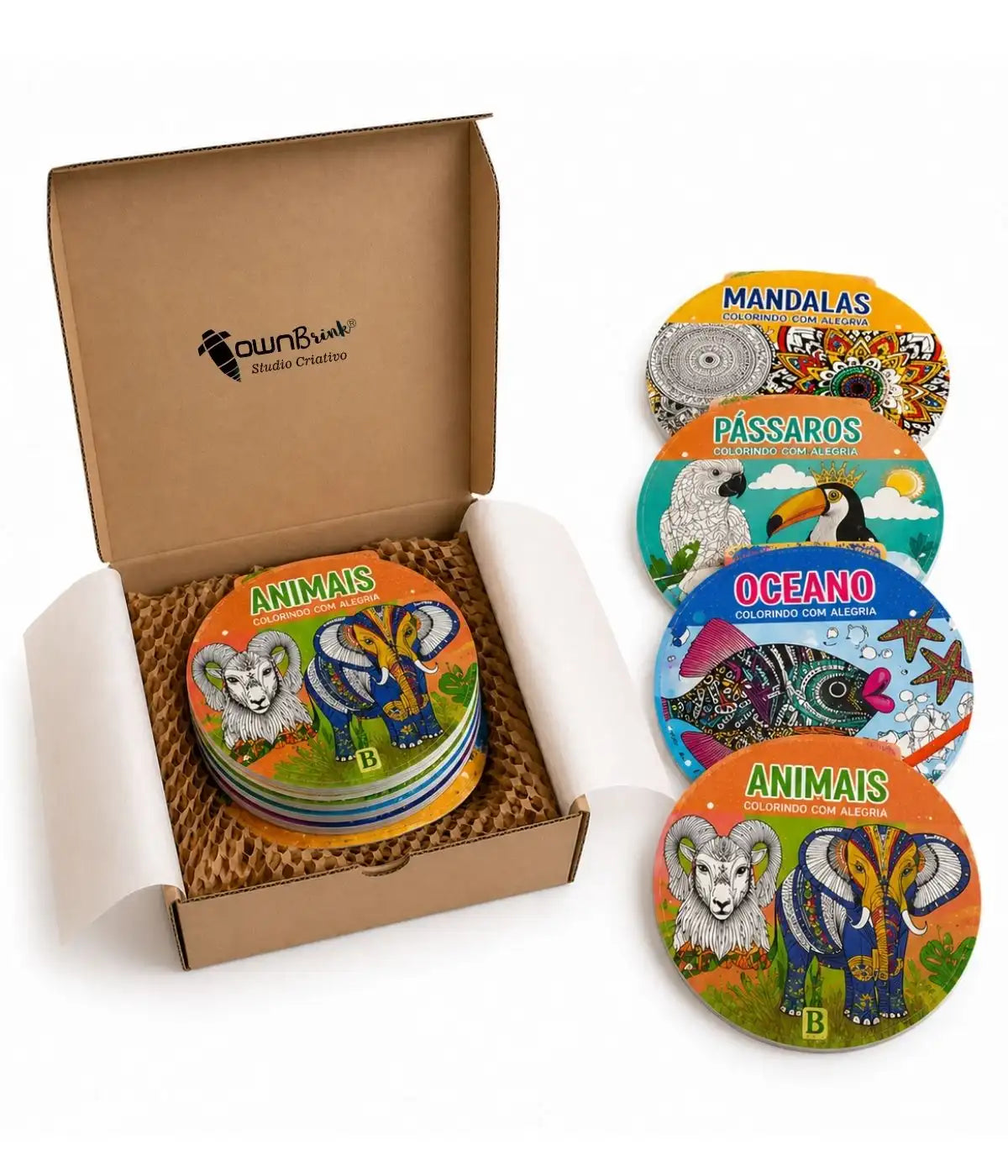Kit Presente Livros Para Colorir Mandalas - 4 Temas Na Caixa