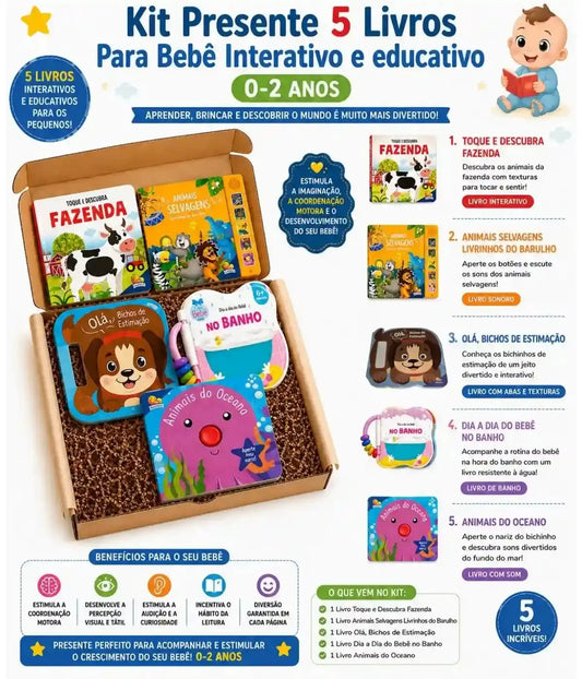 Kit presente 5 livros para bebê interativo e educativo Townbrink Studio Criativo