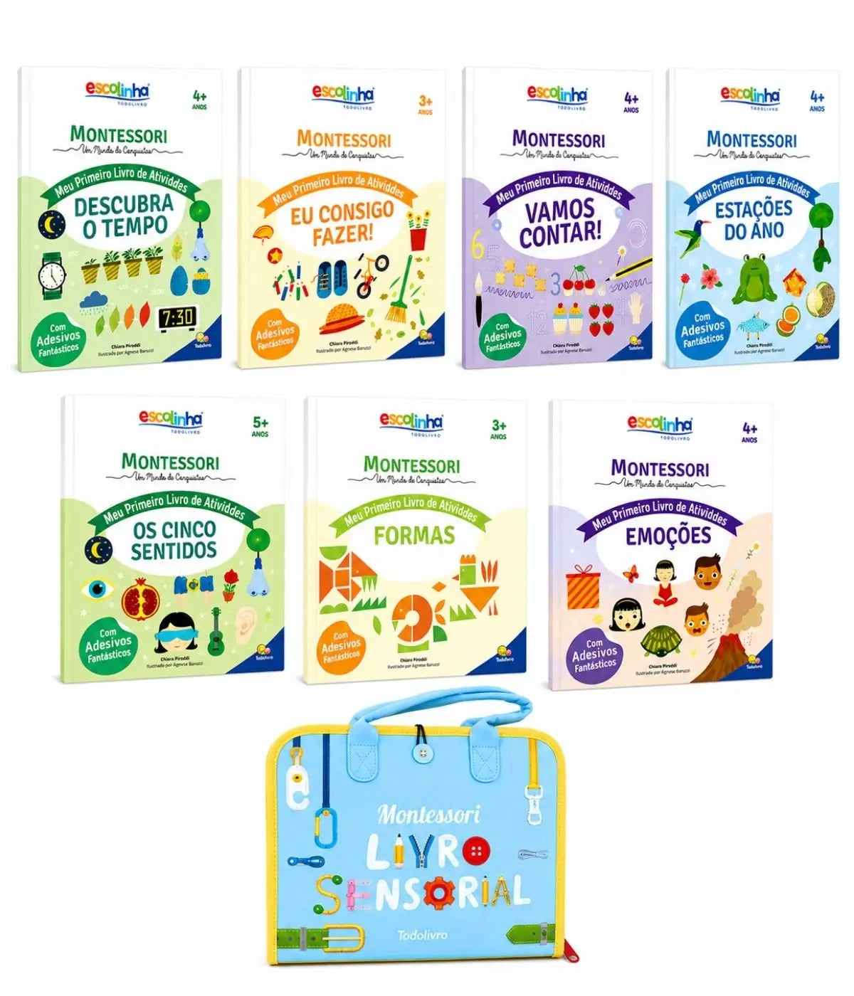 Kit Montessori 8 Livros + Livro Sensorial Infantil
