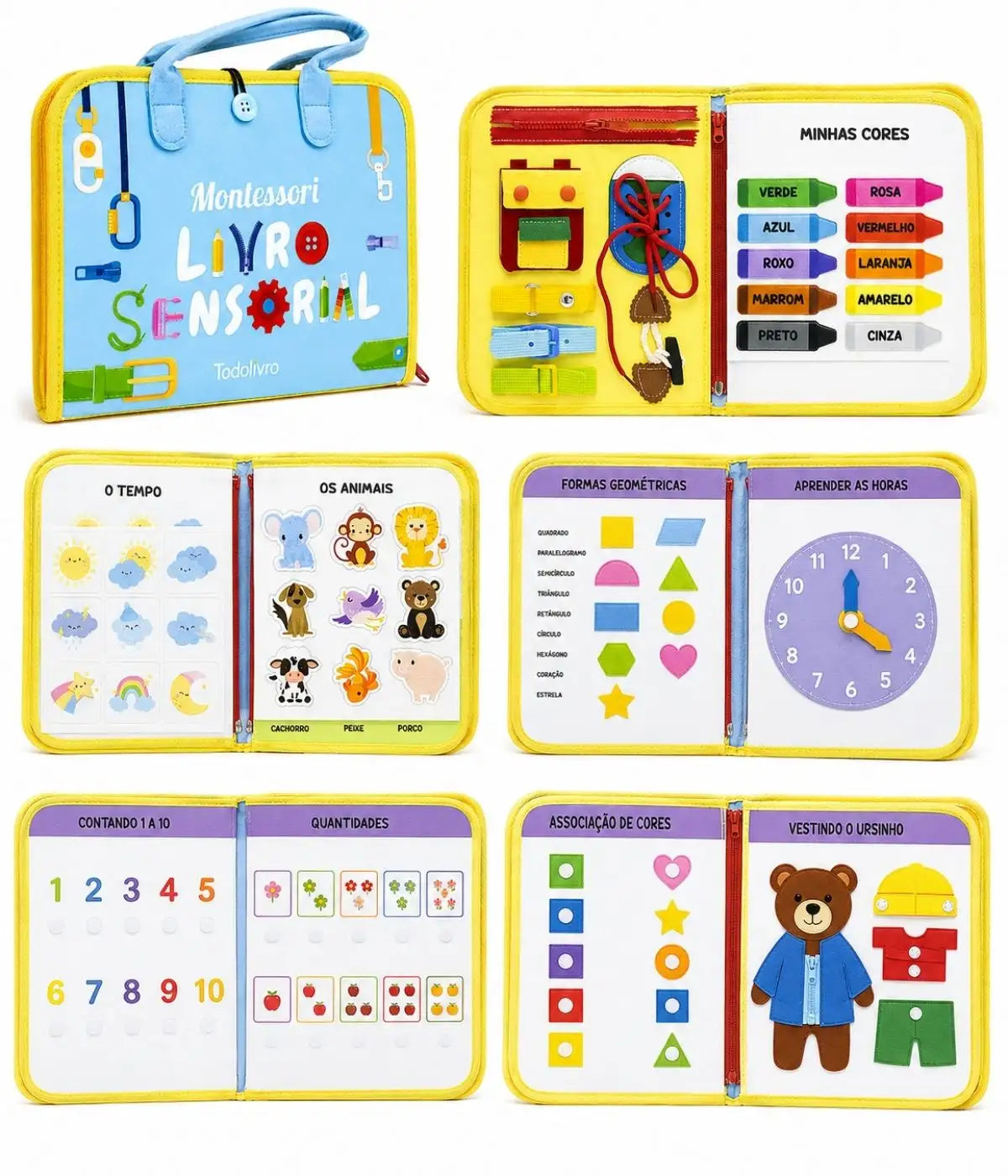Kit Montessori 8 Livros + Livro Sensorial Infantil