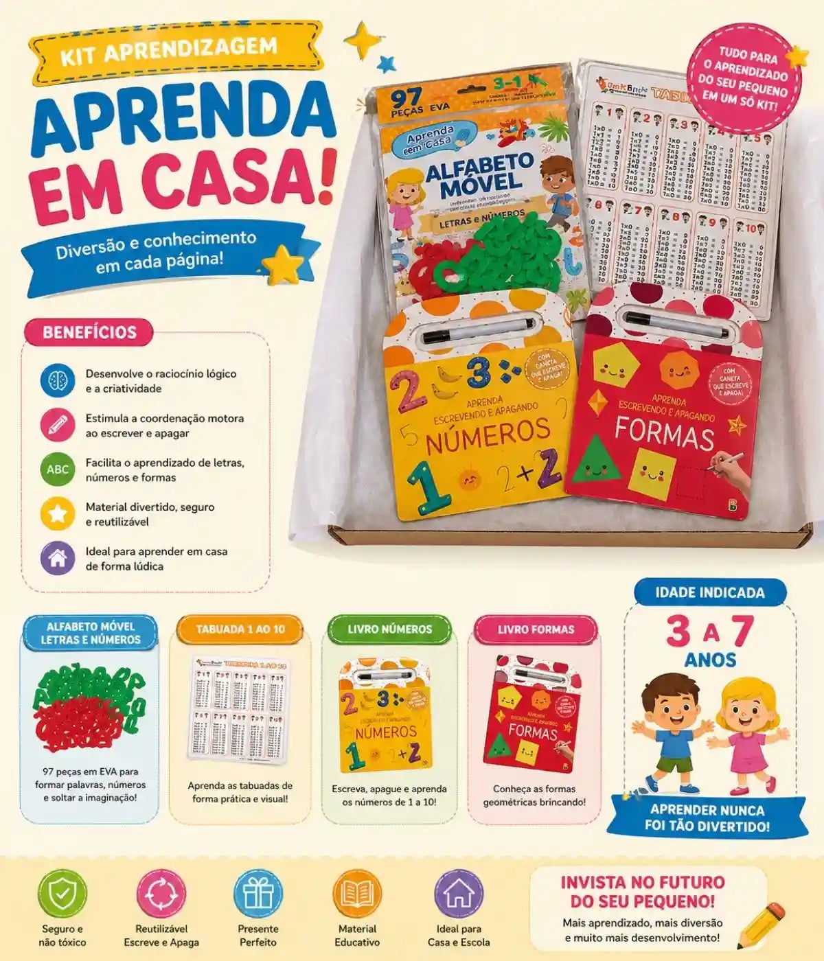 Kit Alfabetização Infantil 4 Ítens Interativos e Educativos Matemática