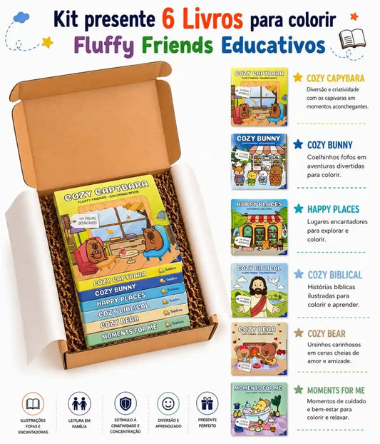 Kit presente 6 Livros para Colorir Fluffy Friends Educativos
