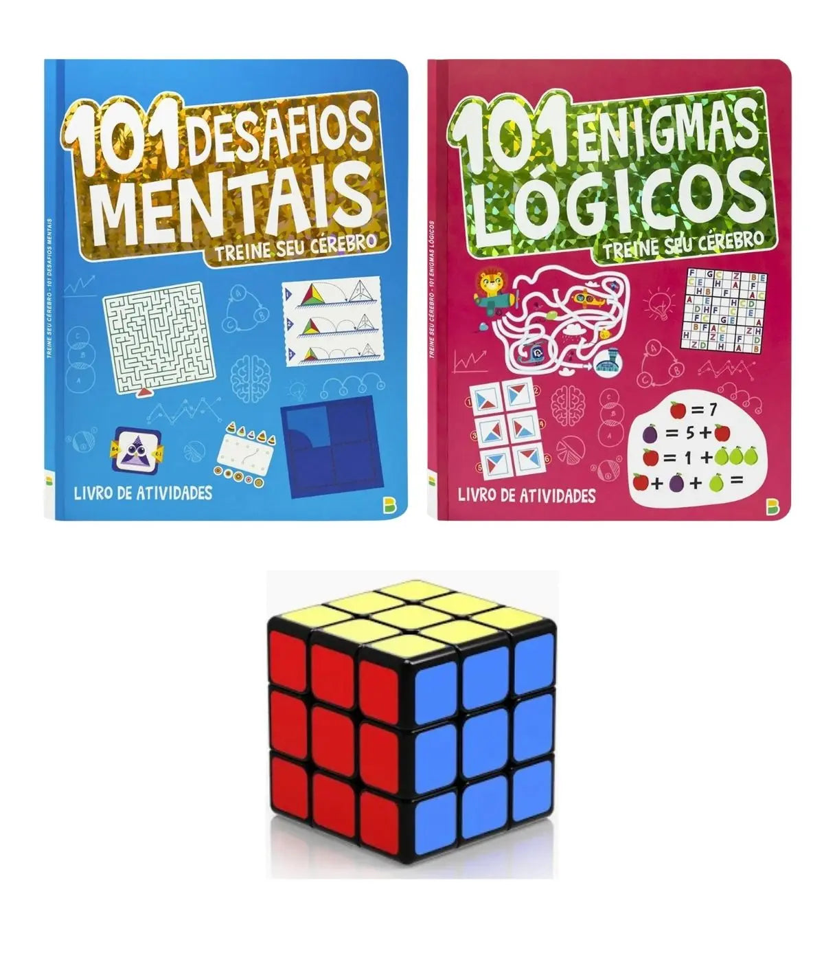 Livros Desafios e Enigmas + Cubo Mágico 3x3 - Kit presente
