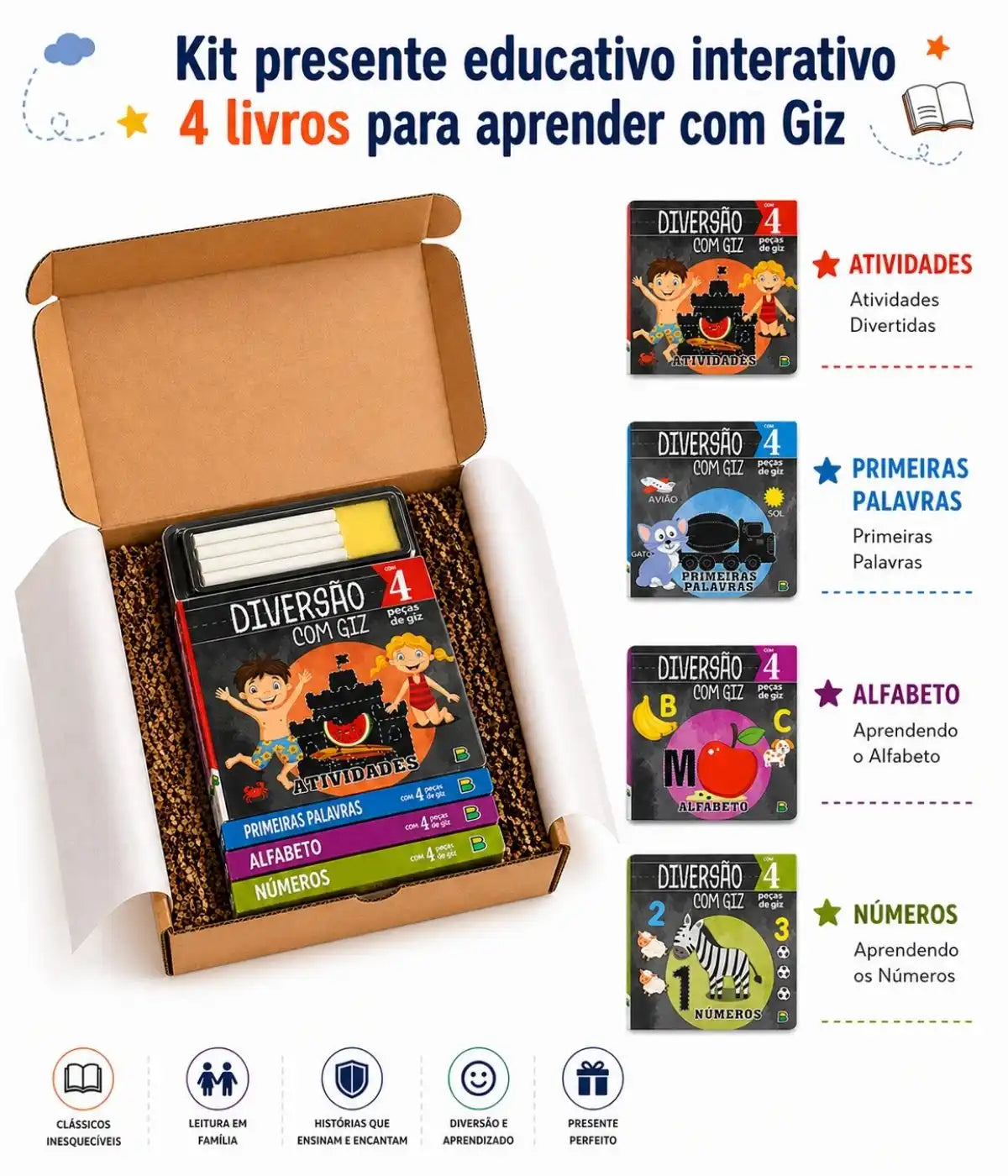 Kit Com 4 Livros Para Alfabetização Escrevendo Com Giz